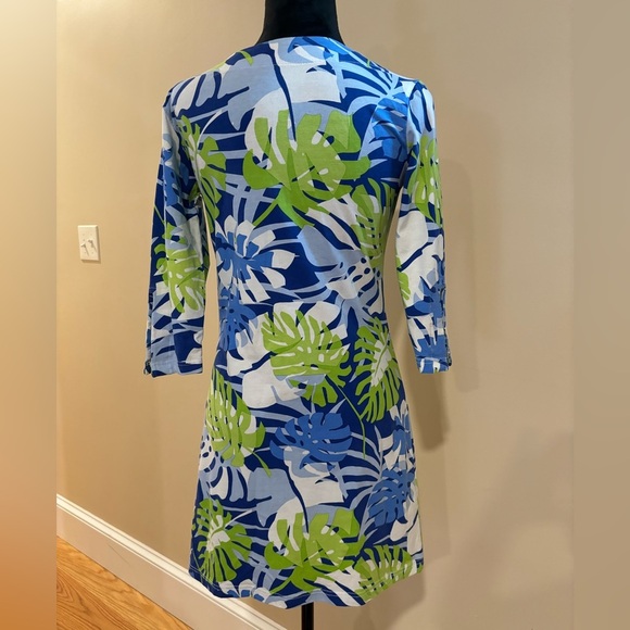 Barbara Gerwit Leaf Print Midi Dress Tropical Quarter Sleeve Size XSmall - Picture 3 of 5